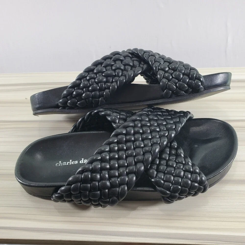 Sz 8 Charles David Defend Slippers Sandals Slip On Woven Braided Leather Slide - Picture 5 of 8